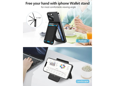 Carteira 2 em 1 com suporte ajustável e janela magnética para identidade, comporta 9 cartões