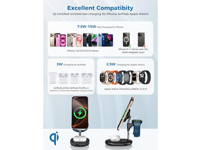 3 em 1 Estação de carregamento sem fio para o carregador Apple MagSafe
