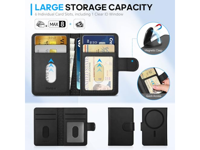 Suporte de cartão magnético de couro genuíno com bloqueio RFID e 6 Fendas