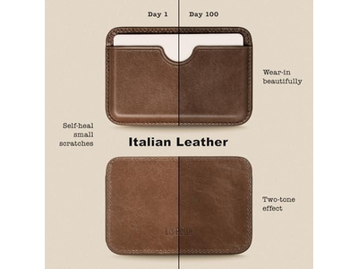 Carteira artesanal em couro magnético Fina - porta 2 cartões - Coco