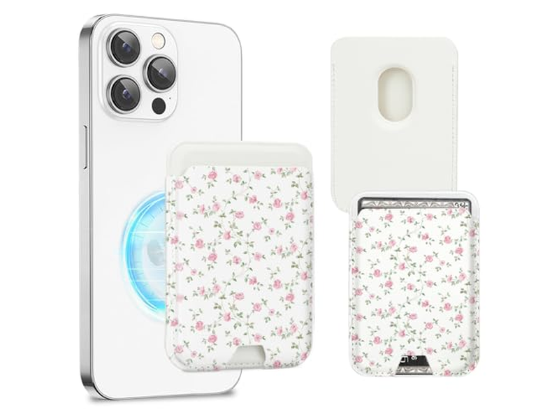 Carteira de suporte de cartão magnético compatível com iPhone se encaixa 3 cartões Rosa
