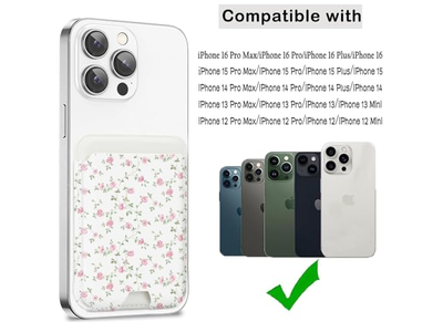 Carteira de suporte de cartão magnético compatível com iPhone se encaixa 3 cartões Rosa