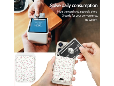 Carteira de suporte de cartão magnético compatível com iPhone se encaixa 3 cartões Rosa