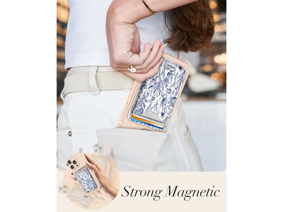 Carteira de suporte de cartão magnético para iPhone - Padrão de flor azul se encaixa 3 C