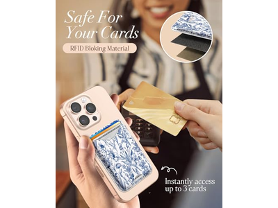 Carteira de suporte de cartão magnético para iPhone - Padrão de flor azul se encaixa 3 C