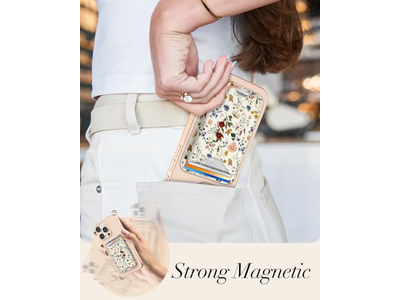 Carteira de suporte de cartão magnético com padrão floral para iPhone Series
