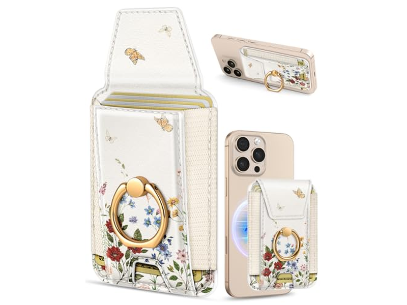 Suporte de cartão magnético com suporte de anel para telefone - cabe 7 cartões