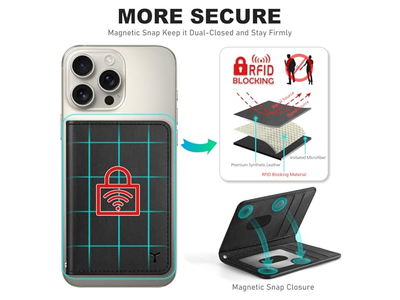 Carteira de telefone magnético com 6 titulares de cartão RFID Bloqueando o Preto