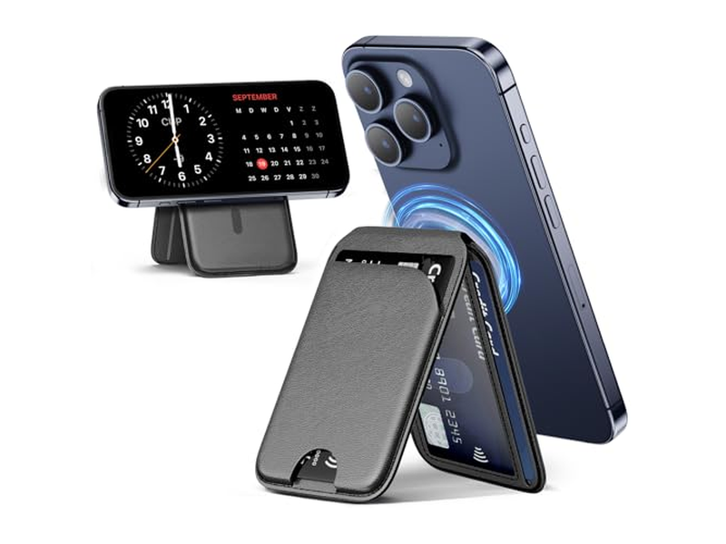 Carteira magnética para suporte de cartão de couro ajustável telefone e Suporte