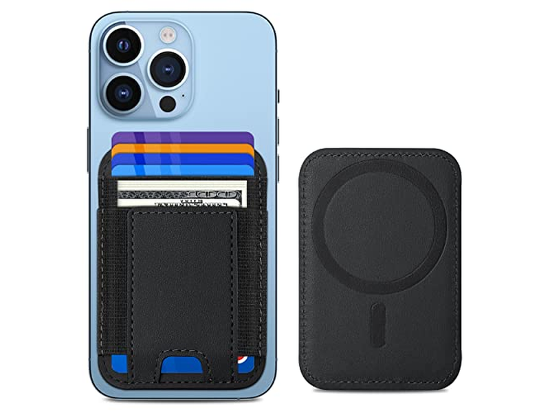 Carteira magnética com 2 Fendas de Carta para iPhone Vegan Couro Preto