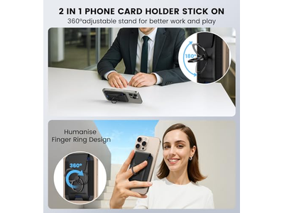 Carteira magnética com anel ajustável de 360 graus e flap de bloqueio RFID