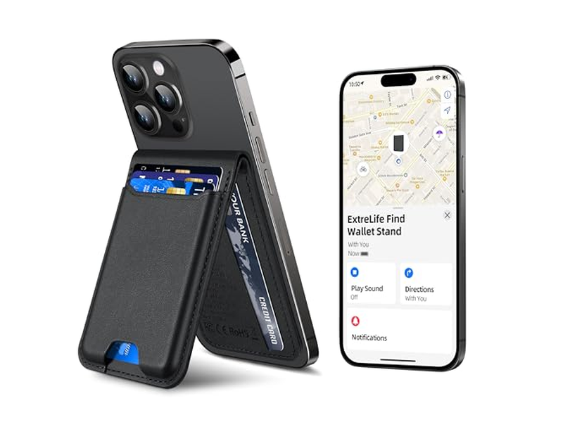 Carteira magnética com suporte ajustável 3 Fendas de Carta Couro Vegan Bl