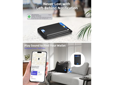 Carteira magnética com suporte ajustável 3 Fendas de Carta Couro Vegan Bl