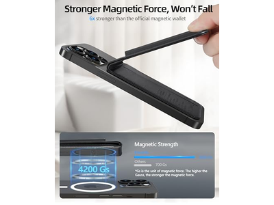 Carteira magnética com suporte ajustável 3 Fendas de Carta Couro Vegan Bl