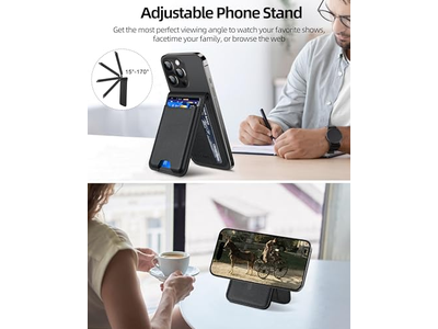 Carteira magnética com suporte ajustável 3 Fendas de Carta Couro Vegan Bl