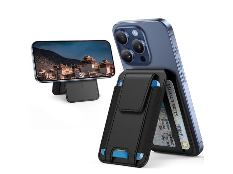 Carteira magnética com suporte ajustável e bloqueio RFID 3 Fendas para carro