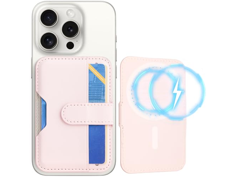 Carteira magnética com porta-cartões para telefones compatíveis com MagSafe - Rosa
