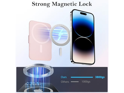 Carteira magnética com porta-cartões para telefones compatíveis com MagSafe - Rosa