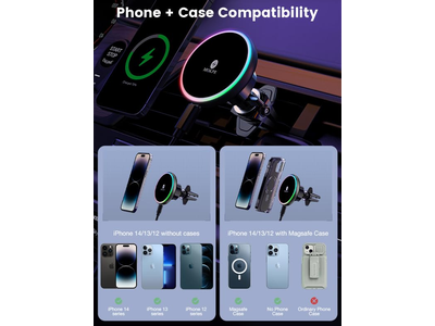 Carregador de montagem de carro Magsafe 15W carregador de carro sem fio