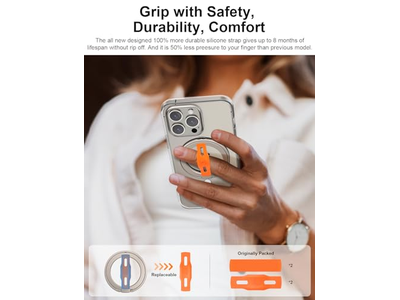 Suporte de aperto de telefone compatível com MagSafe com correia de dedo substituível