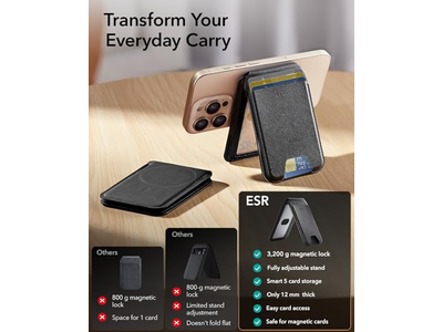 Carteira MagSafe para 5 cartões com bloqueio RFID e suporte ajustável