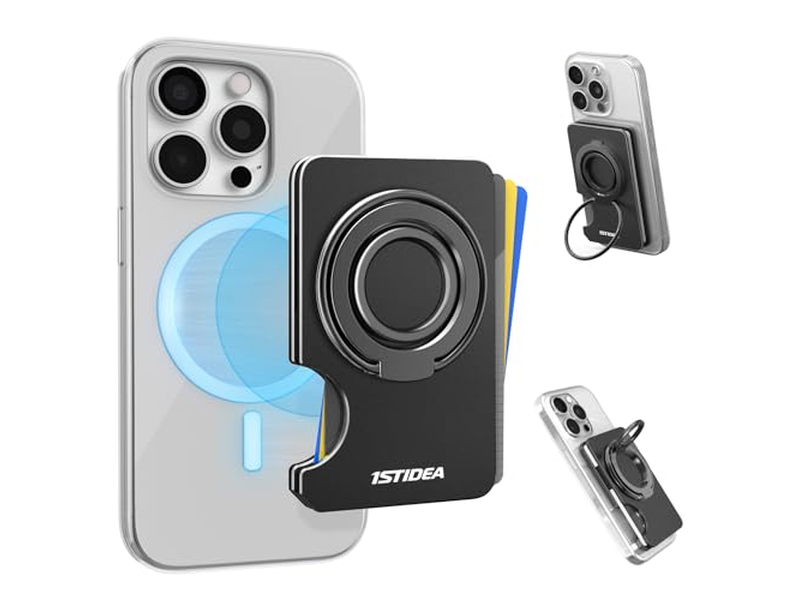 Carteira magnética MagSafe com porta-cartões para telefone e capa rígida Fina preta