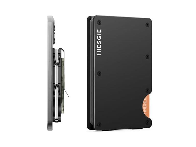 Carteira Fina com clipe para dinheiro, bloqueio RFID e porta-cartões metálico preto